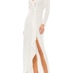 Mac Duggal glittery wrap dress.